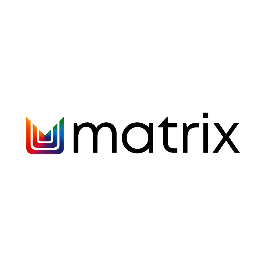 Matrix logo with gradient U shape and sleek font.